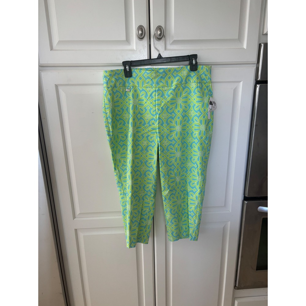 Premise Petite True Stretch Capri Pants PXL Green Blue Geometric Floral Pull On